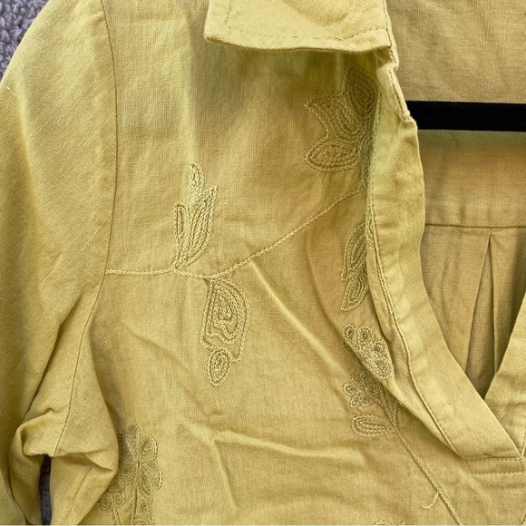 Soft Surroundings Green Livvie Linen Blend Floral Embroidered Roll Tab Tunic - Picture 3 of 10